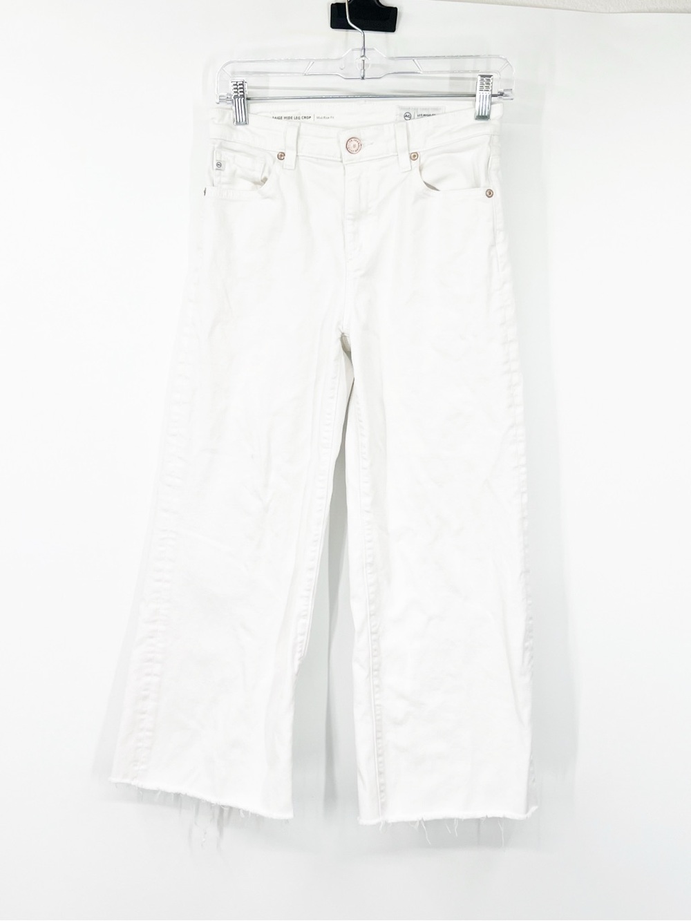 AG Adriano Goldschmied Saige Wide Leg Crop Jeans Raw Hem White